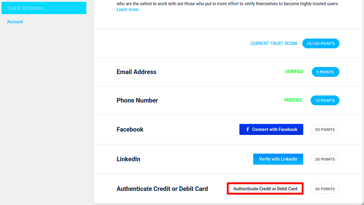 Credit debit card authentication Payments Freelancer Support