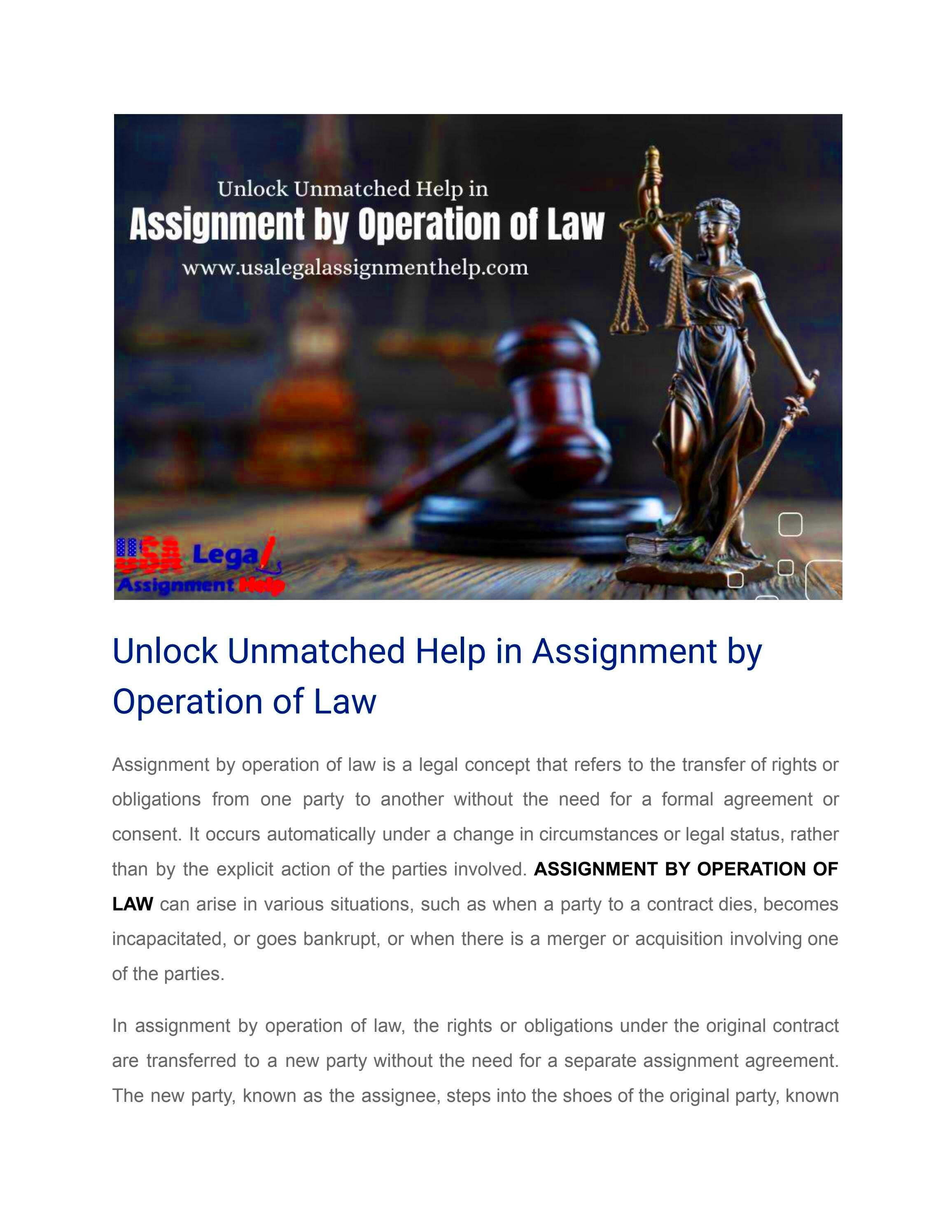 Unlock Unmatched Help in Assignment by Operation of Law by USA Legal 