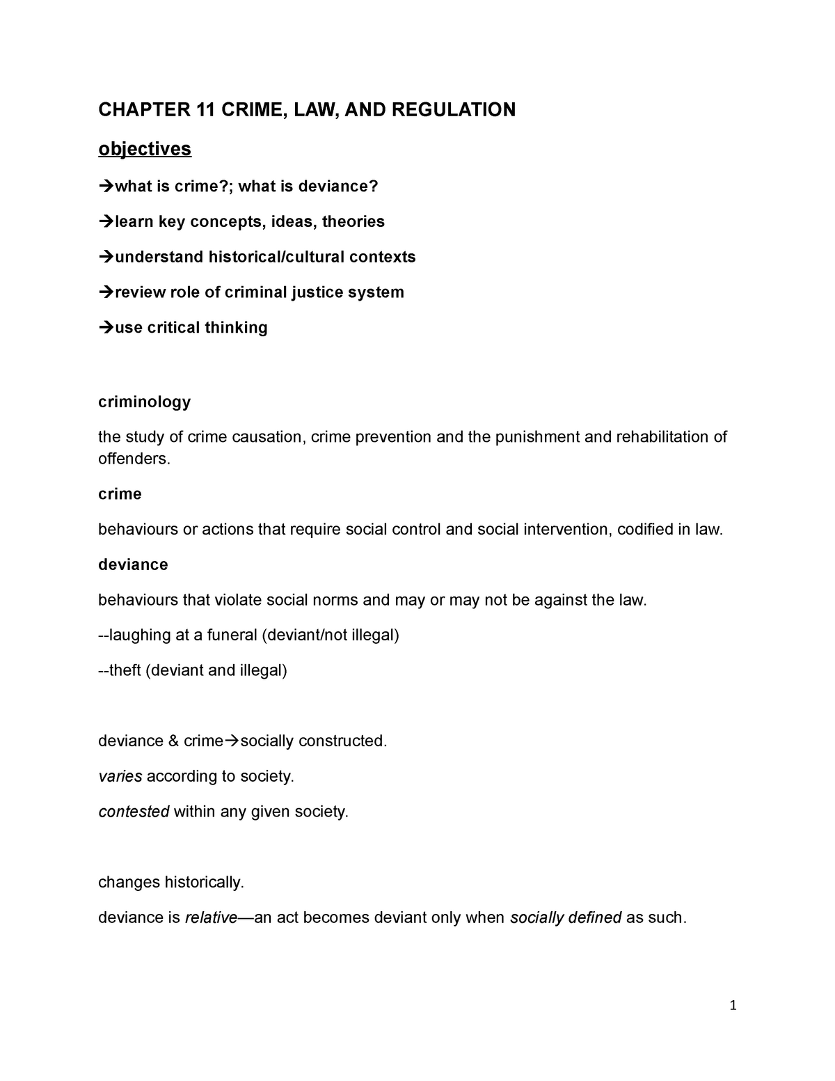 Chapter 11 Notes CHAPTER 11 CRIME LAW AND REGULATION objectives 