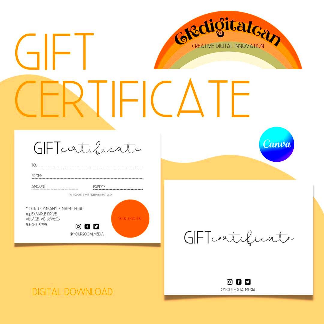 Gift Certificate Canva Template Digital Download Editable Etsy