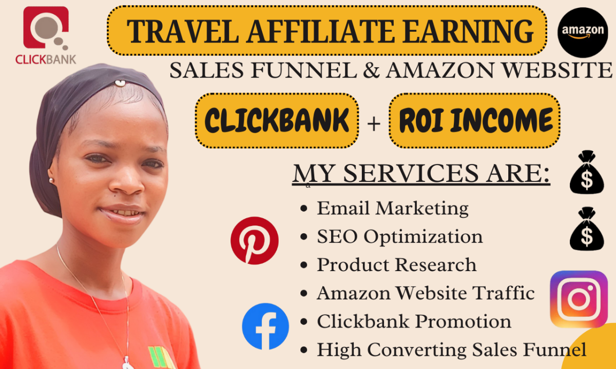 I WILL PROMOTE TRAVEL AFFILIATE MARKETING SALES FUNNEL CLICKBANK AMAZON WEBSITE