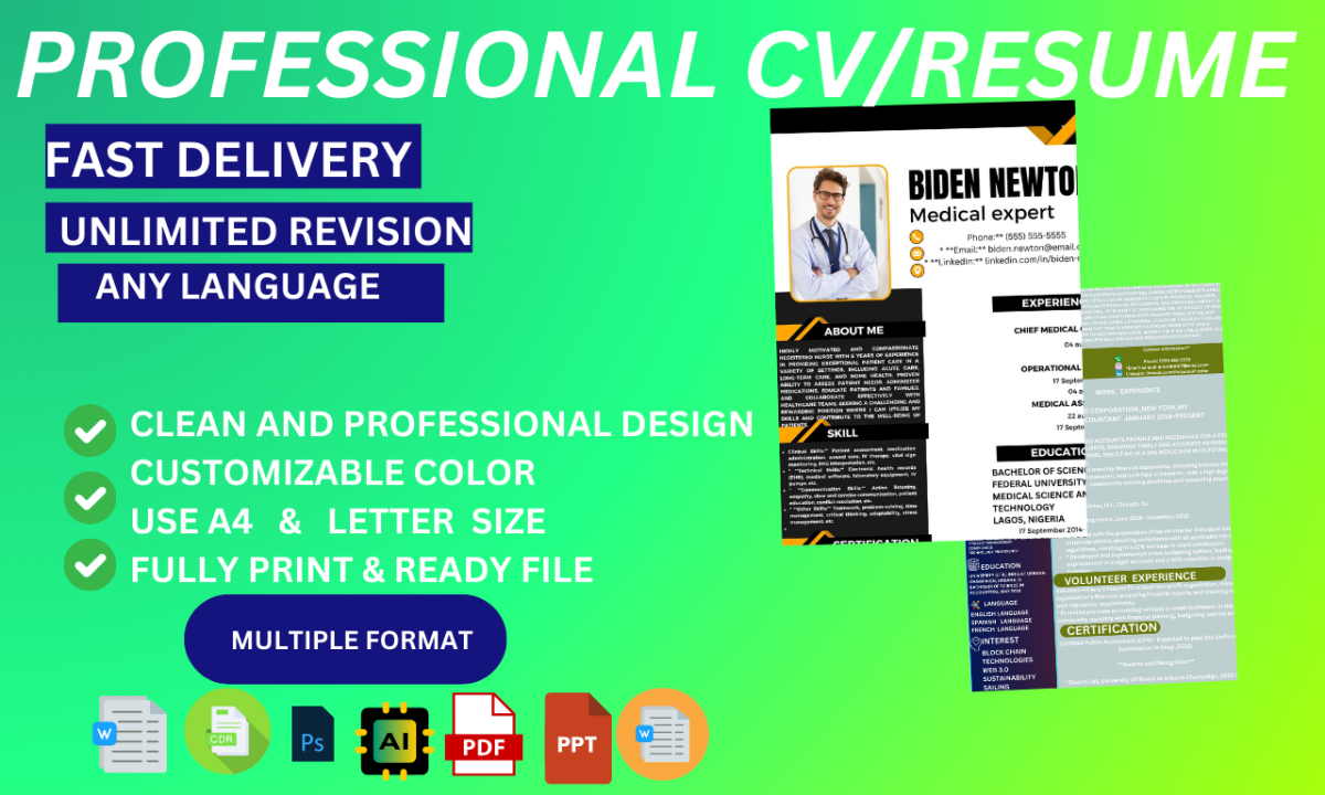 I Will Design and Rewrite Your Professional CV, Resume, and Cover Letter in 12 Hours