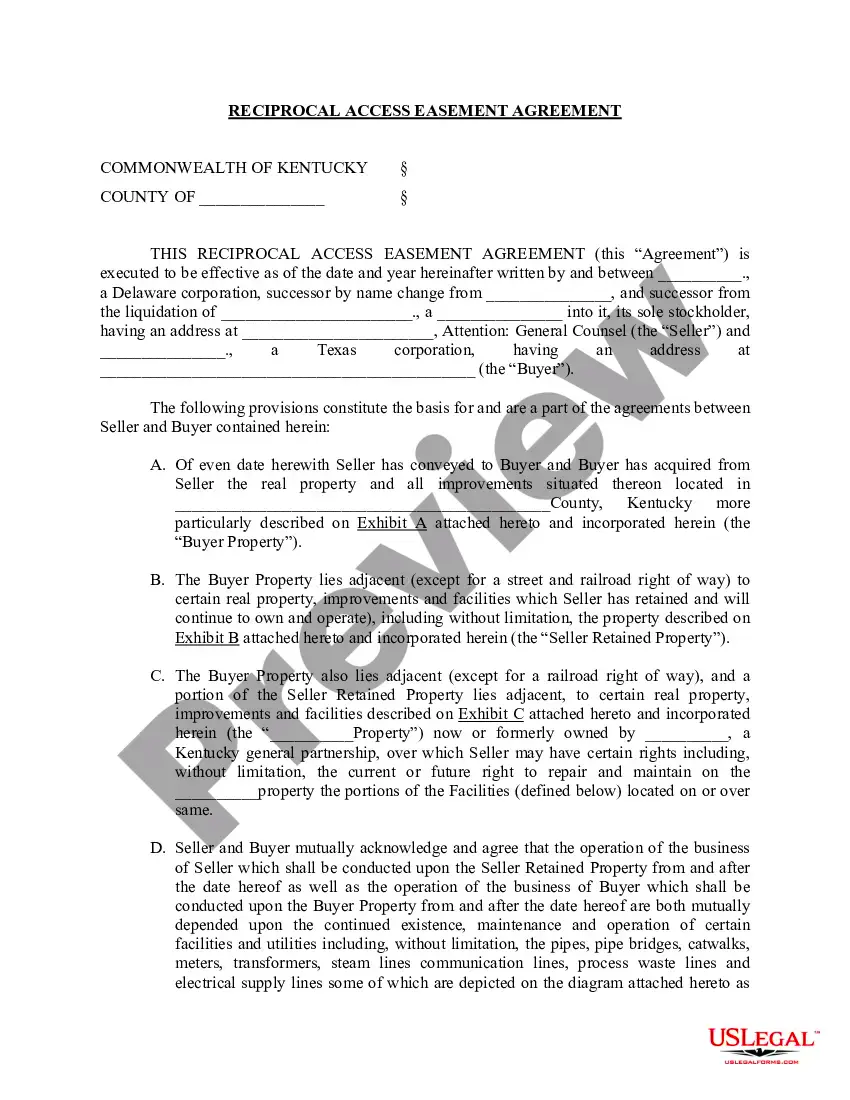 Kentucky Reciprocal Access Easement Agreement Simple Easement 