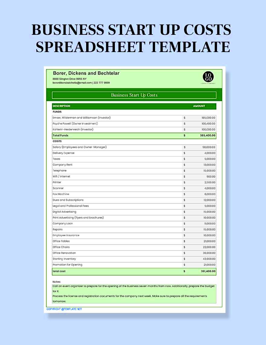 Business Start Up Costs Spreadsheet Template Google Docs Google 