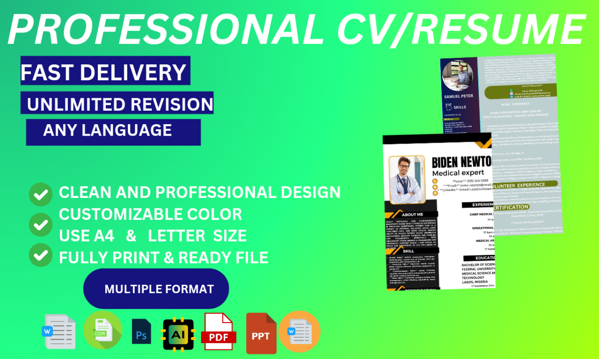 I Will Design and Rewrite Your Professional CV, Resume, and Cover Letter in Just 12 Hours!