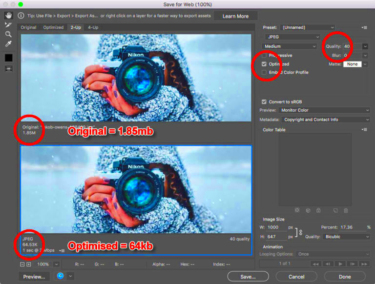 Learn about  Saving images for your website