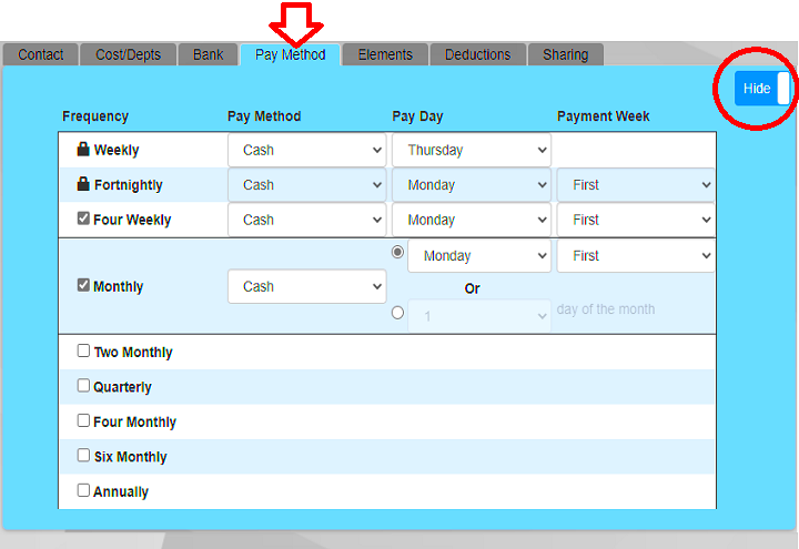 Changing payment frequency Payback Payroll Software