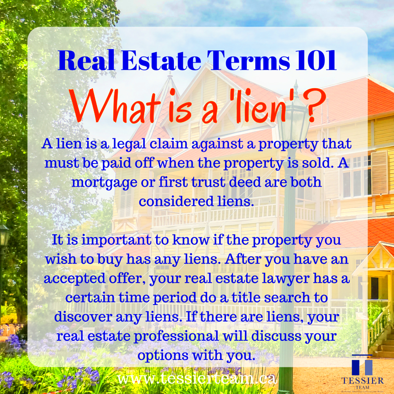 realestate terms liens A lien is a legal claim against a property 