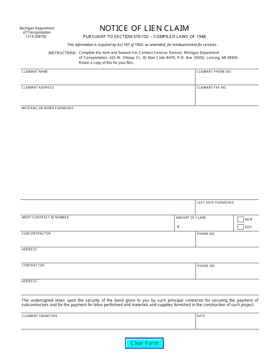 Form 1314 Fill Out Sign Online and Download Fillable PDF Michigan 