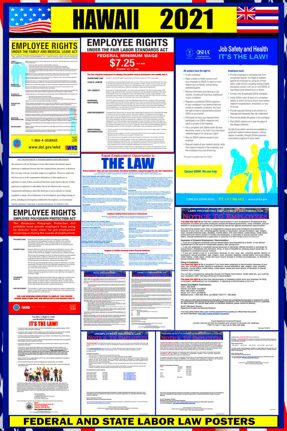 2021 Hawaii Labor Law Posters State Federal OSHA LABORLAWHRSIGNS