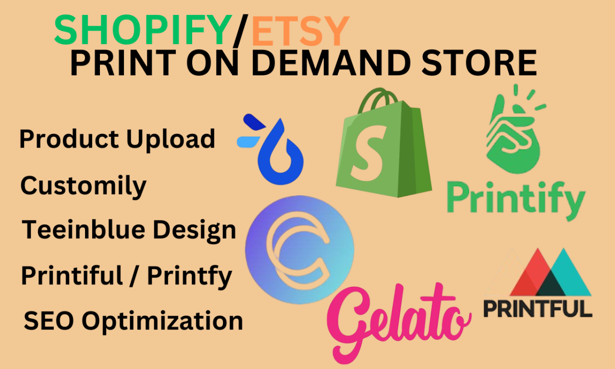 I Will Design Your Etsy or Shopify POD Store with TeeInBlue, Shopify Printful, Printify, and Gelato