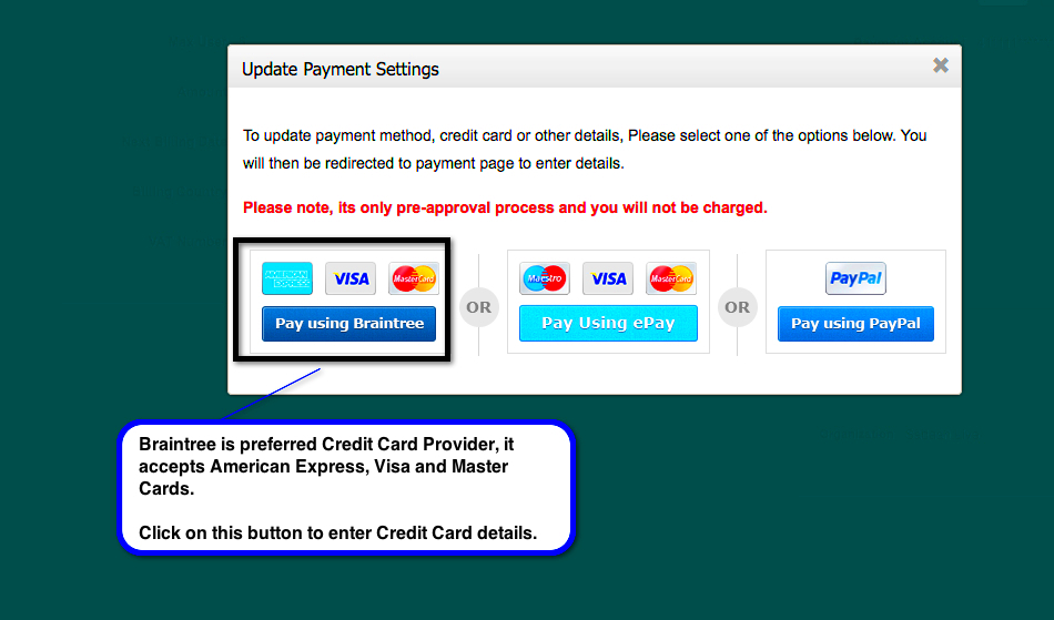 Update Payment Settings Credit Card and other changes Customer 