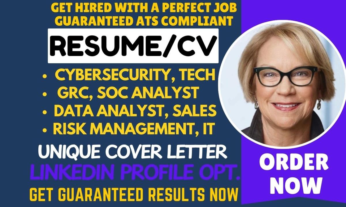 I Will Write a Comprehensive Resume for Tech Sales, IT GRC Analyst, Cybersecurity, Tech SOC, and Data Analyst Roles