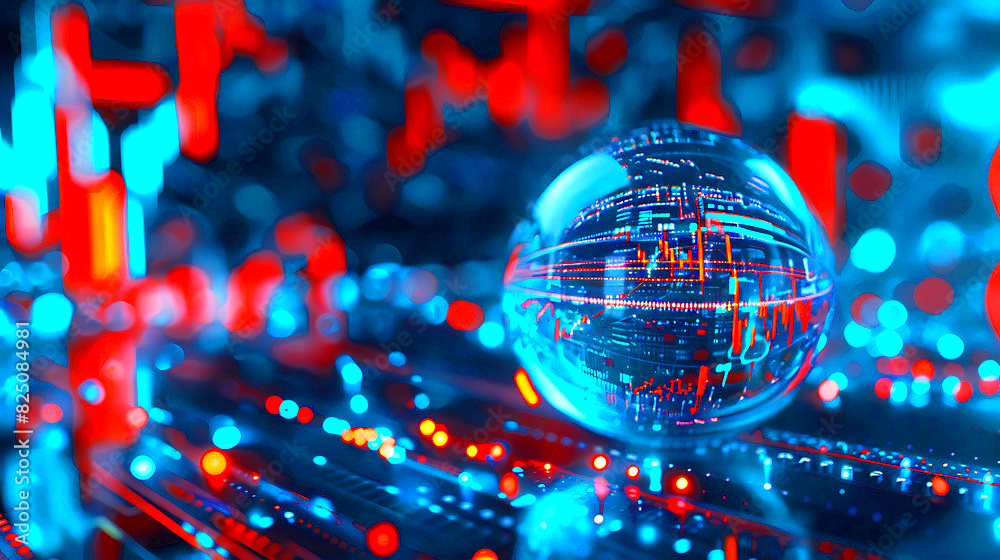 Bubble charts on a digital screen showing US stocks top view 