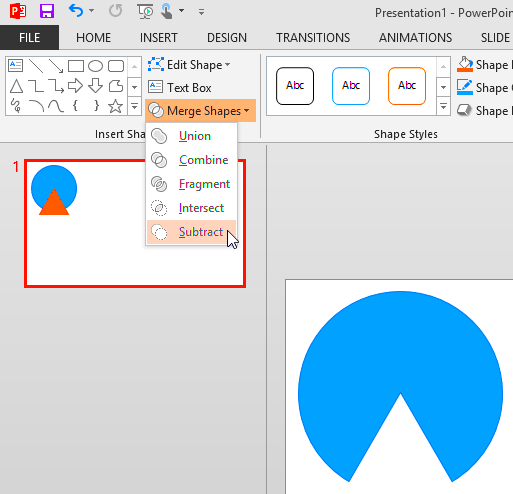 Shape Subtract Command in PowerPoint 2013 for Windows