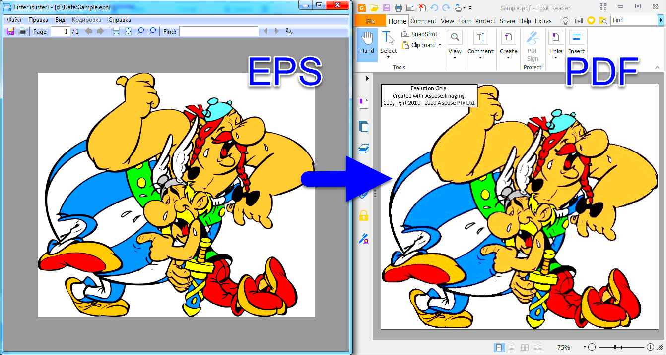 Convert EPS image to different formats using PostScript rendering 