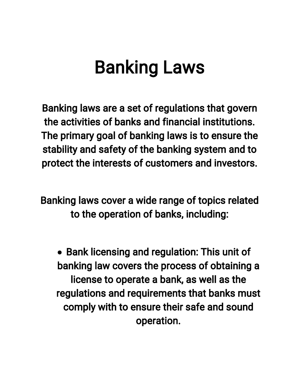 Banking Laws 2 This are only Lecture Notes Banking Laws Banking 