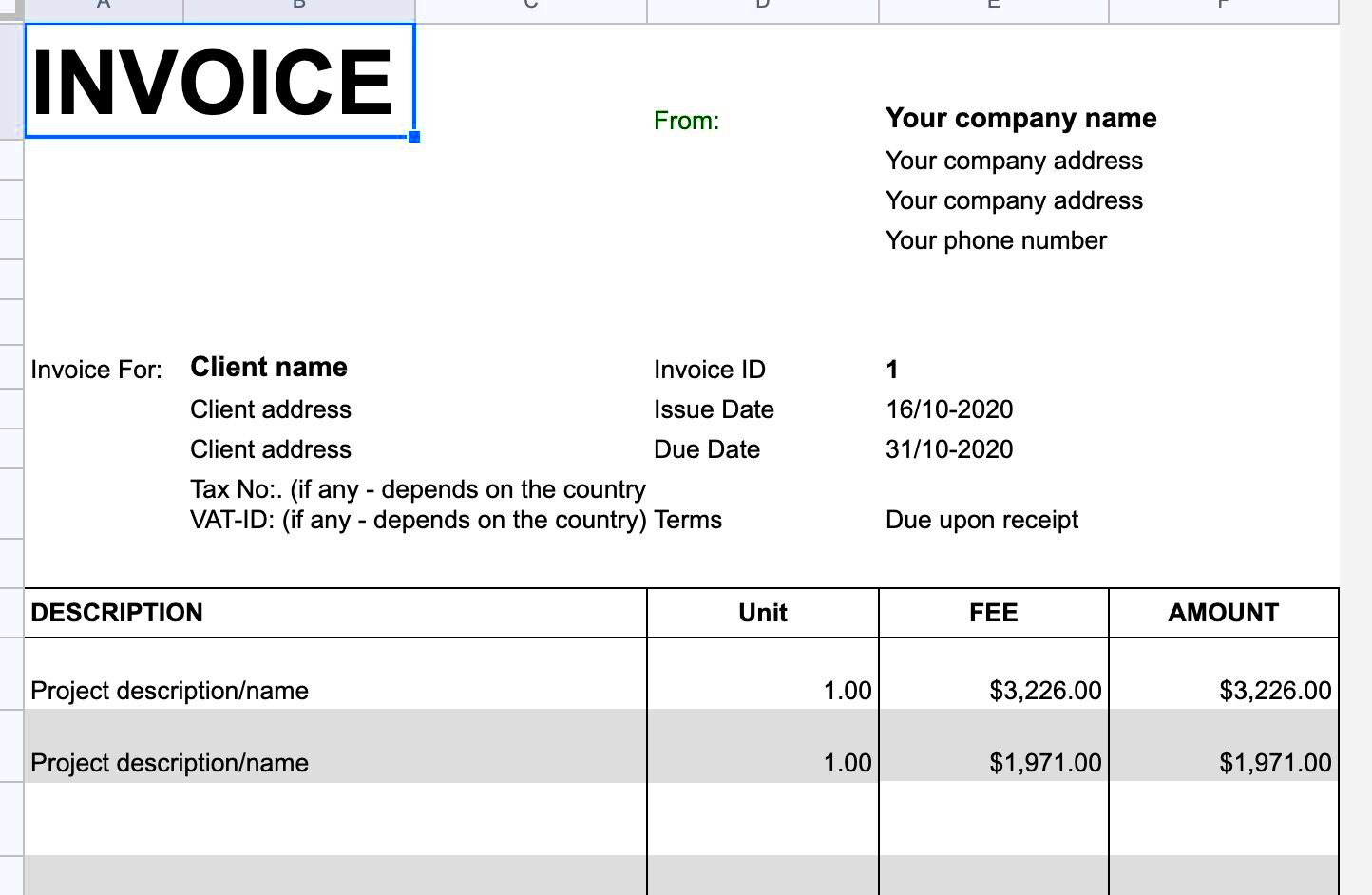 Invoice for freelance work in 5 minutes with this template and email script