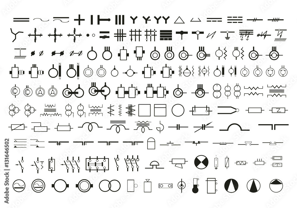 Vecteur Stock Symbols in the wiring diagrams Set of vector icons 