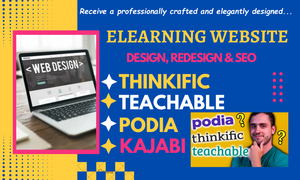 I Will Create an Online Course Website on Thinkific, Podia, Teachable, and Kajabi