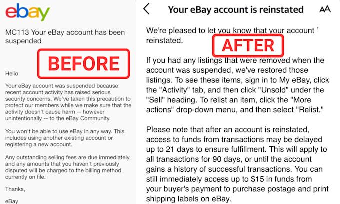 I Will Reinstate Your Restricted eBay Account – Reopen eBay Account Reinstatement MC011