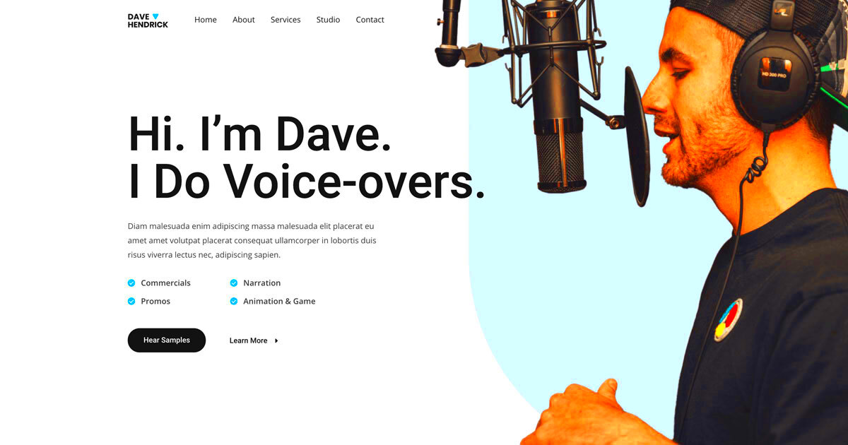 Freelance Voiceover Artist Modern resume website template