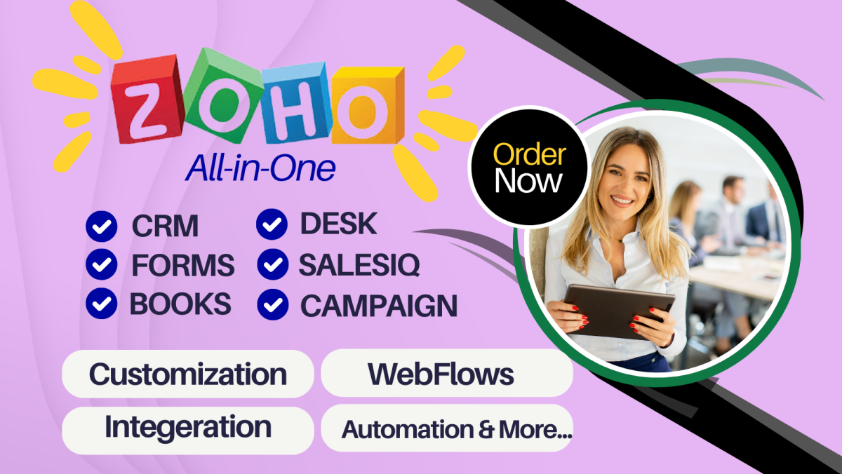 I will setup zoho crm zoho campaigns zoho books zoho desk zoho form zoho sites