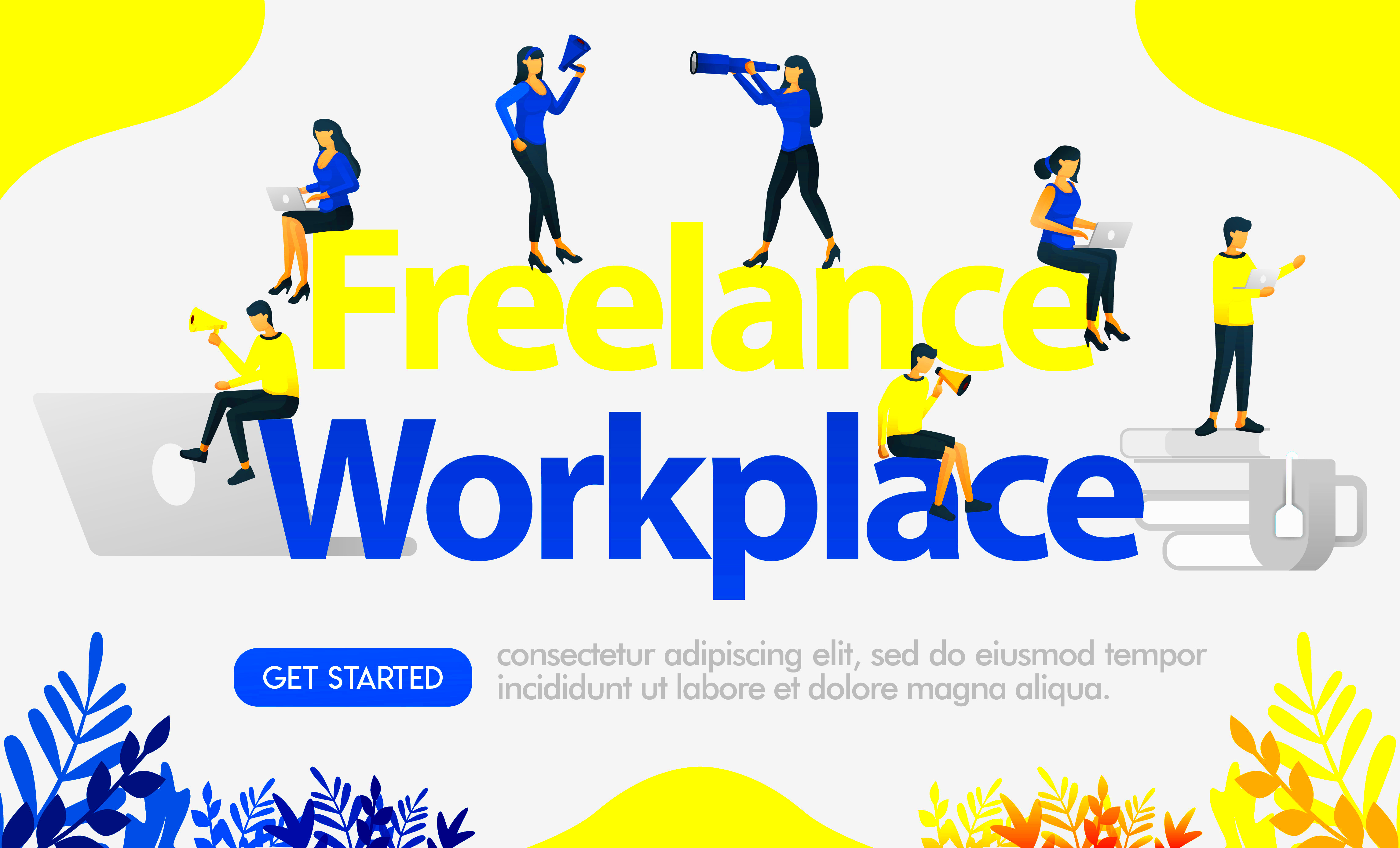 Ads for websites work with freelance method with words FREELANCE 