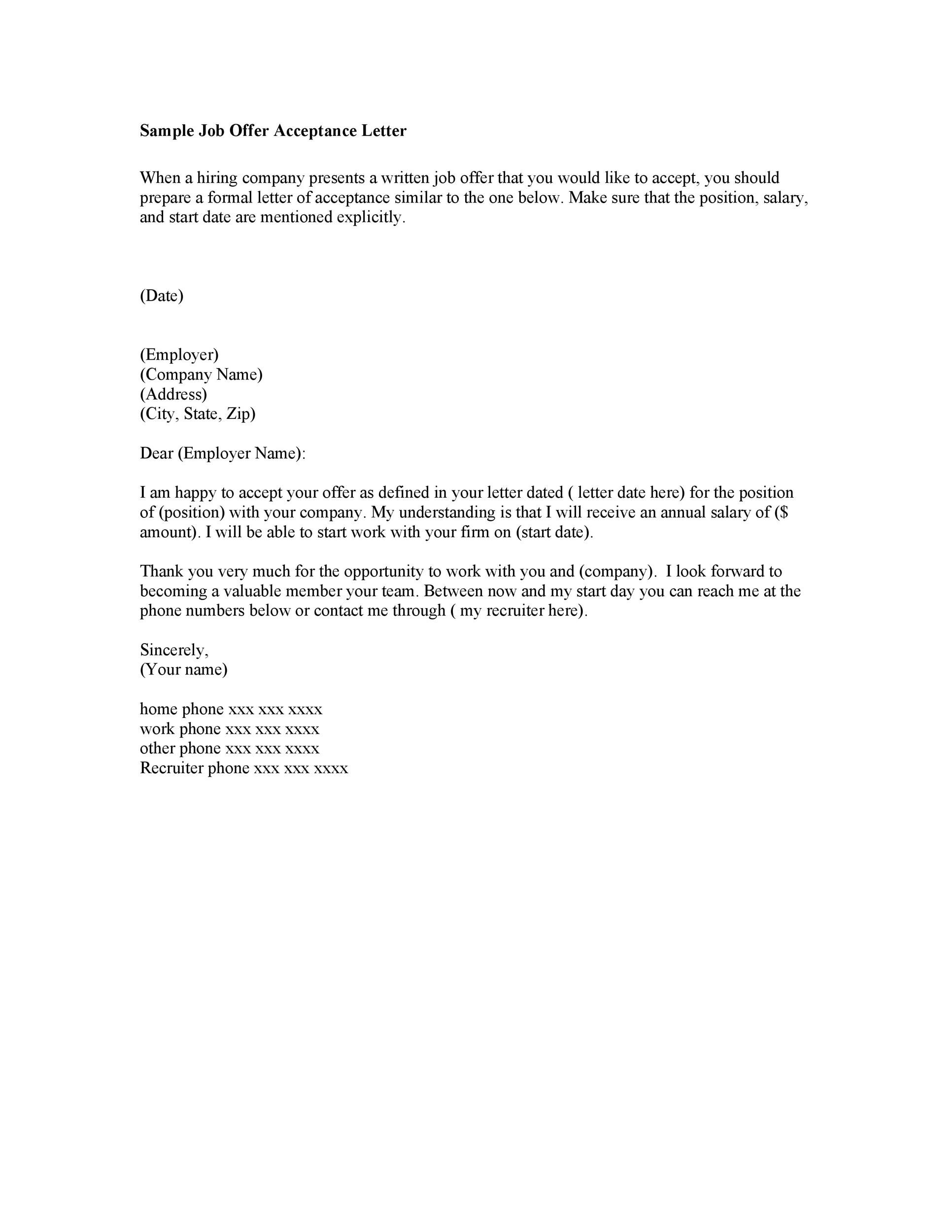 40 Professional Job Offer Acceptance Letter  Email Templates  TemplateLab