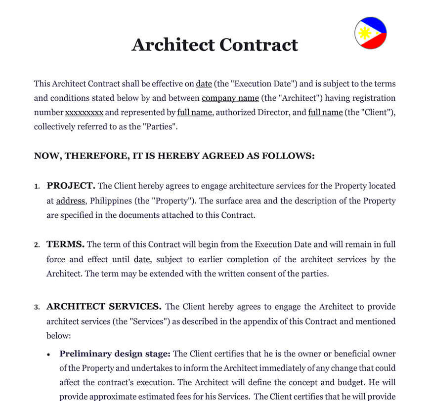 Architect Contract in Philippines  Download Word Template doc