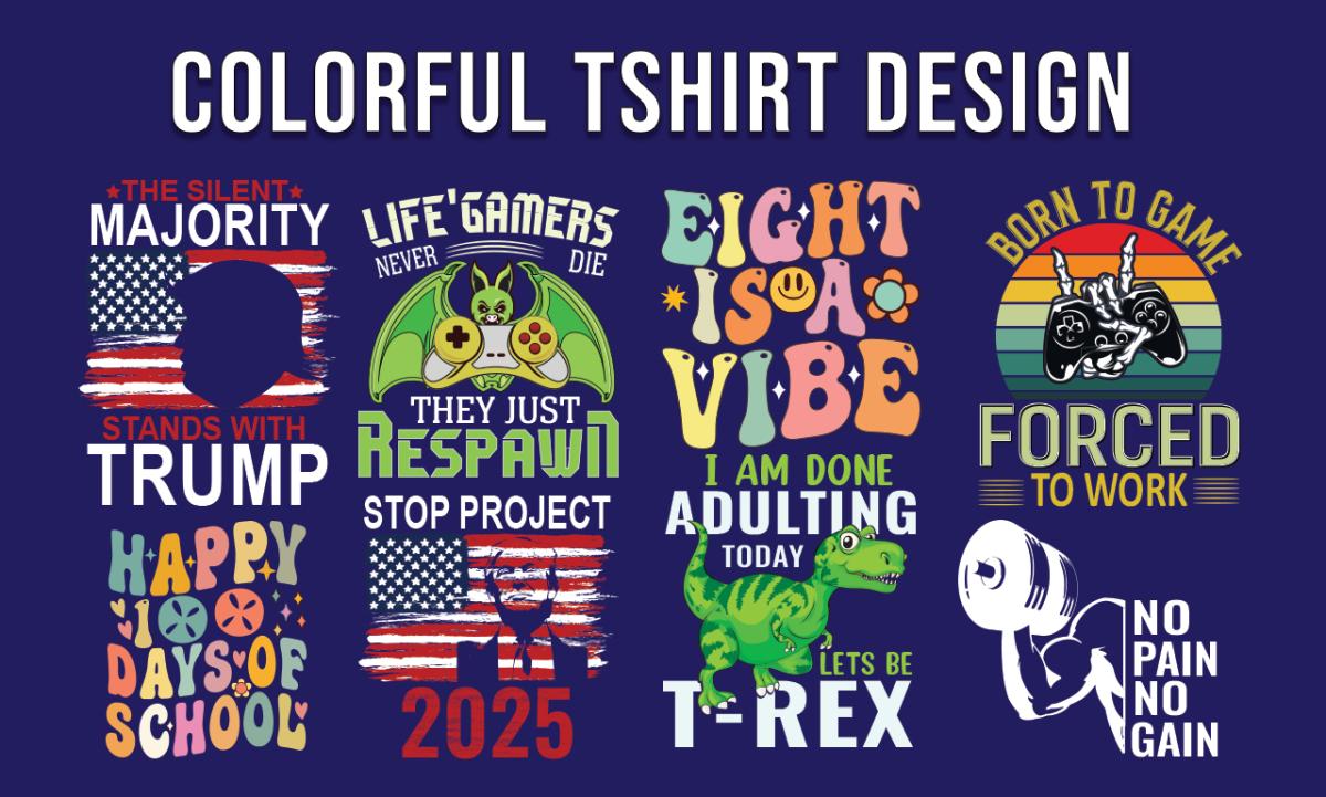 I Will Create Trendy Colourful Shirt Designs with Simple and Funny Themes for POD