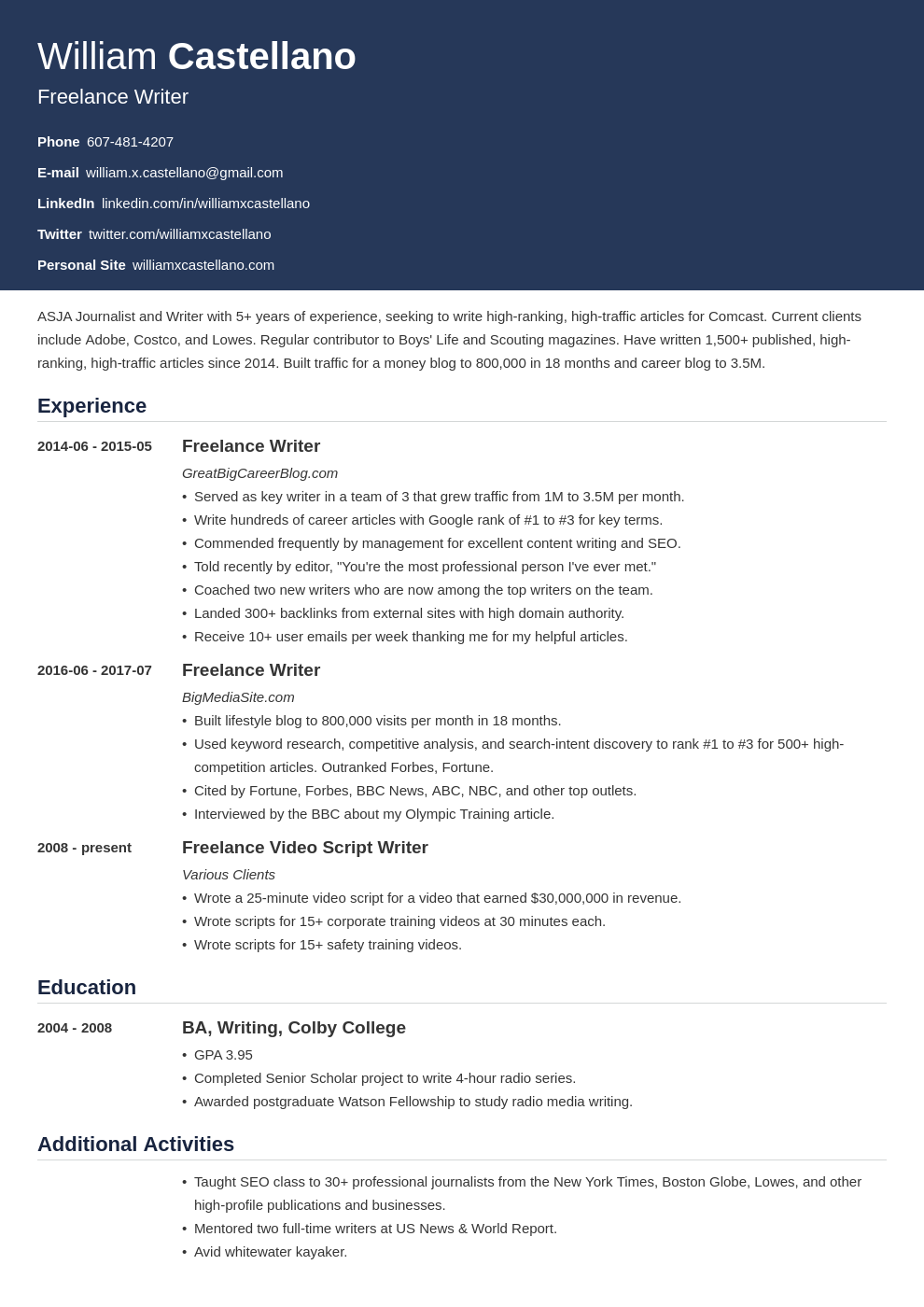 How to Write a Freelancing Resume Examples  Guide