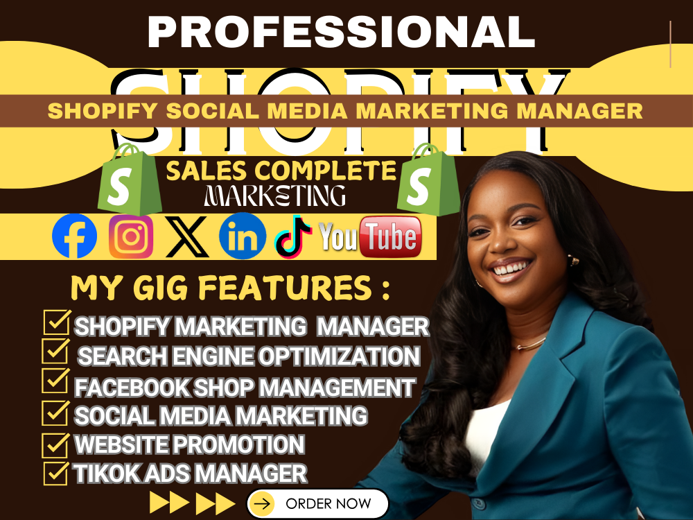 I Will Be Your Shopify Social Media Marketing Manager, Facebook Shop, and TikTok Ads Manager