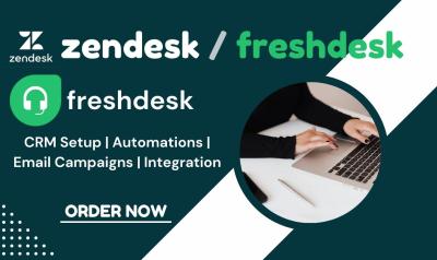 I Will Set Up Zendesk, Freshdesk, CRM, Gorgias, Freshworks, and Freshsales