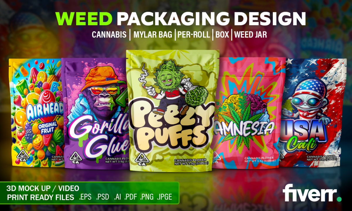 I Will Design Custom Weed Mylar Bag Labels for Cannabis Brands