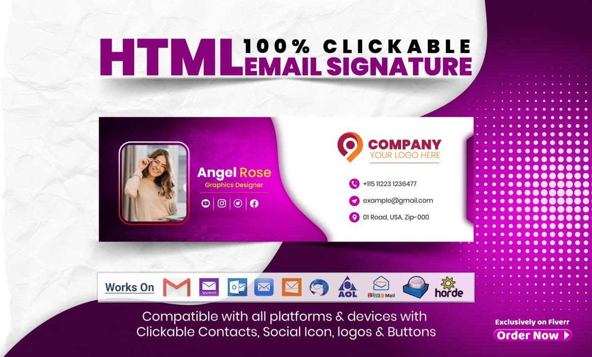 I Will Build a 100% Clickable HTML Email Signature for Gmail, Outlook, Apple, and More