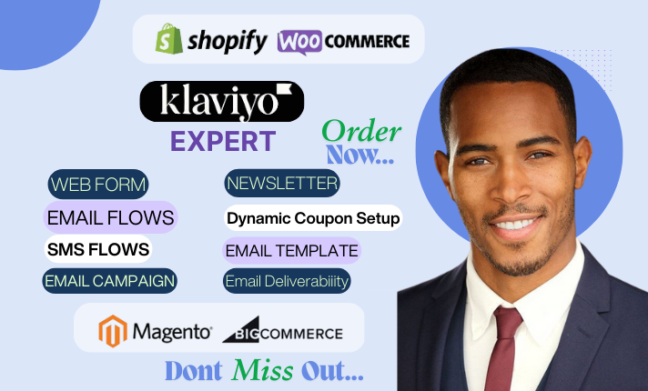 I will set up Klaviyo e-commerce email marketing and SMS flows, Black Friday, Cyber ​​Monday