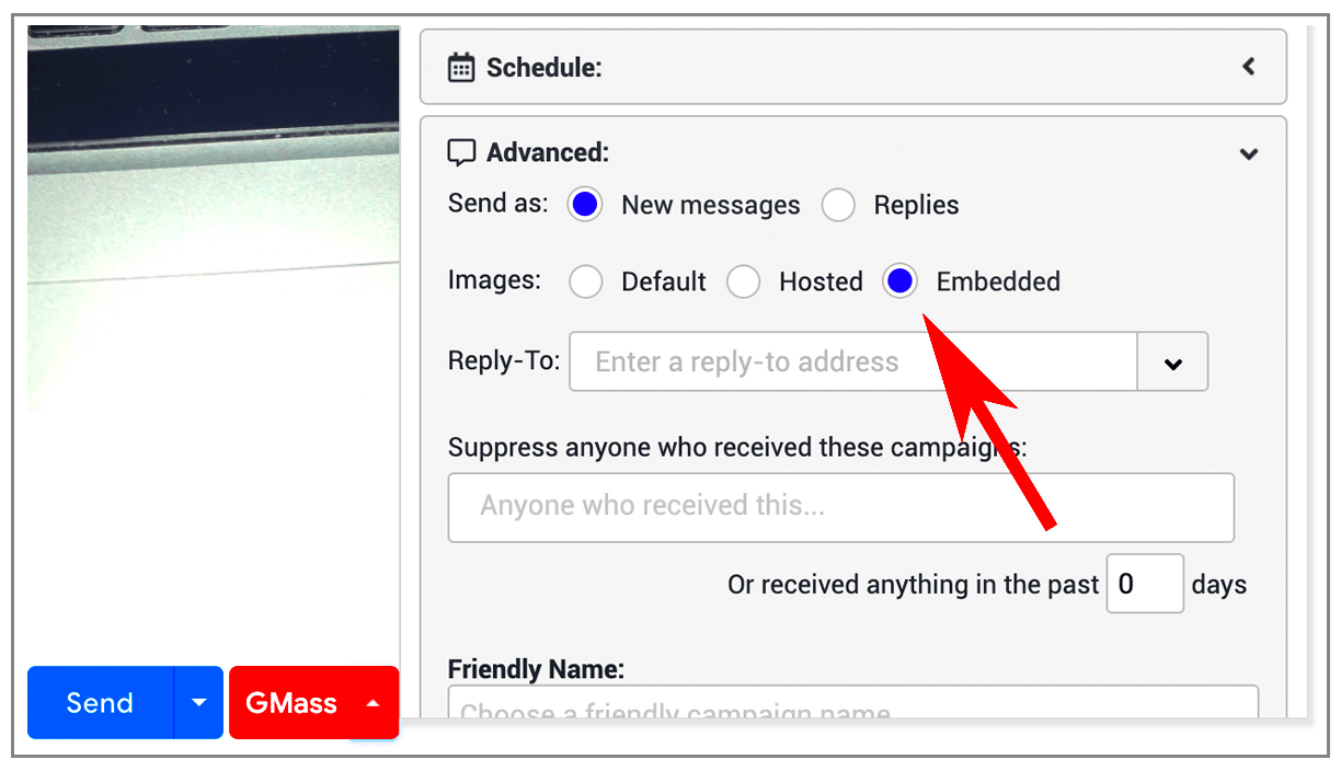 How to set hosted vs embedded images in Gmail