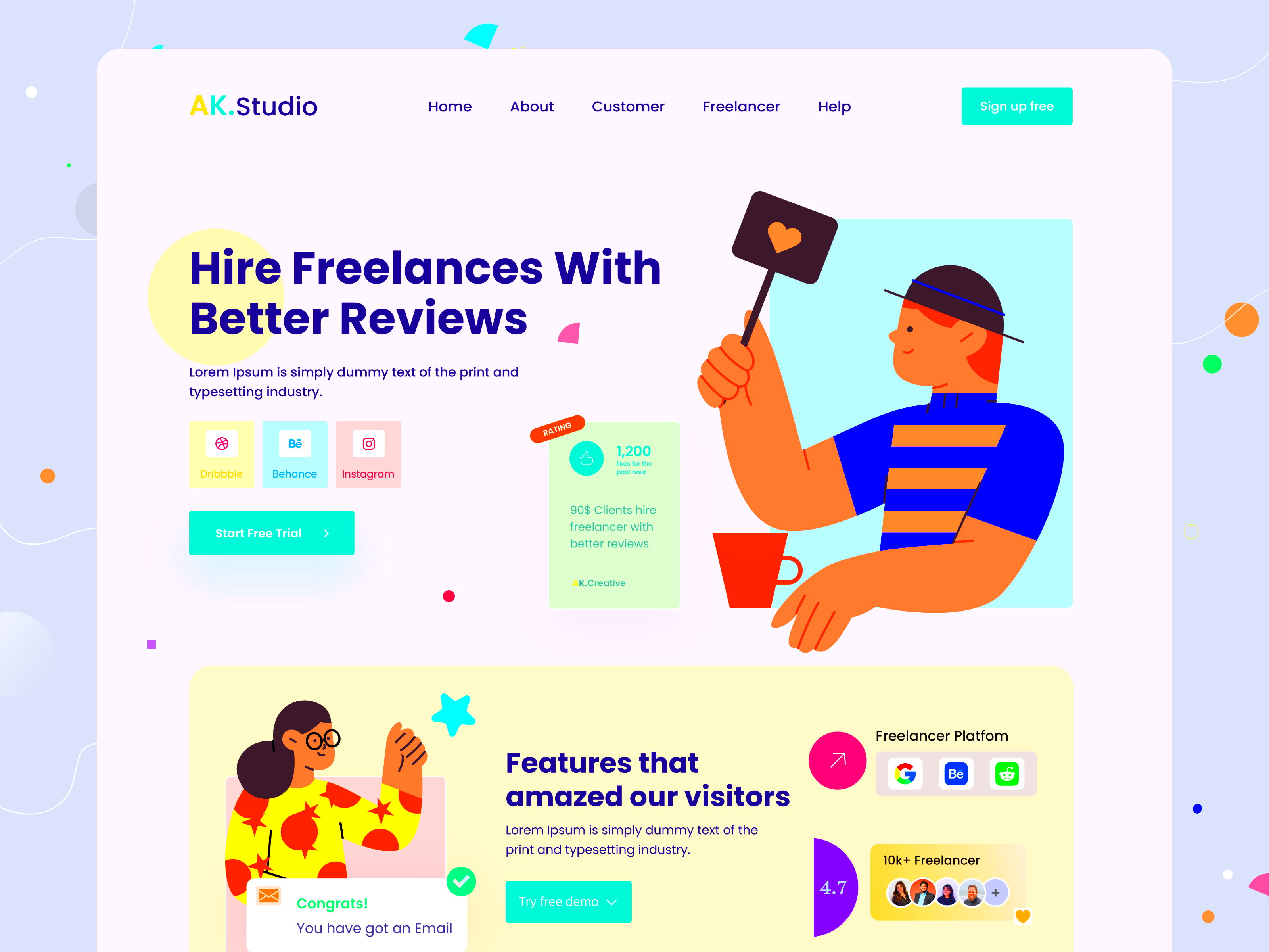 Freelancer landing Page Design by Akash Ahamed on Dribbble