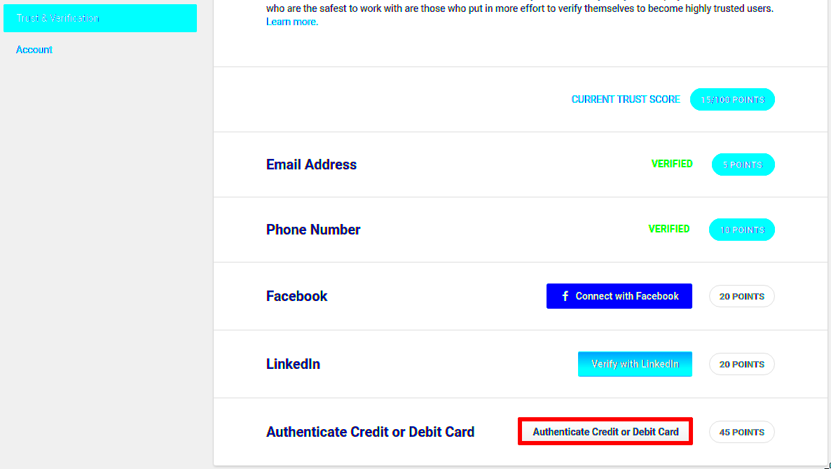 Costs for Card Authentication on Freelancer  Fiverr promotion