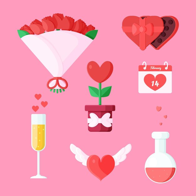 Valentine’s Day Flat Design Element Pack – Free to Download