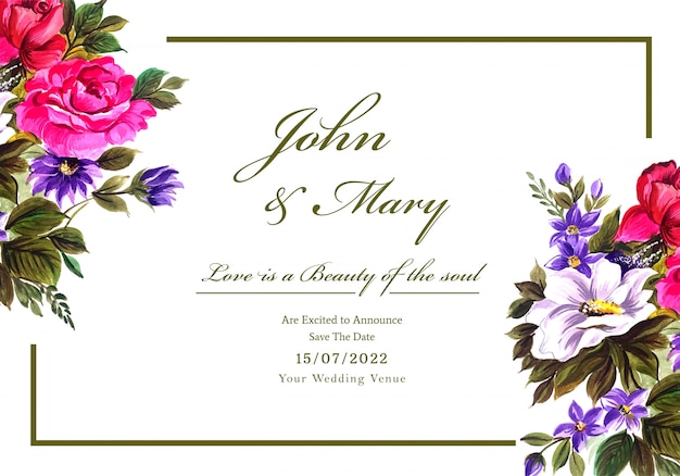 Romantic Wedding Invitation Card with Colorful Flowers – Free Download