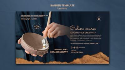 Creative Pottery Workshop Banner Template Featuring a Woman – Free Download