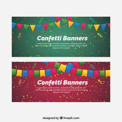 Colorful Confetti Banners with Decorative Pennants – Free Download