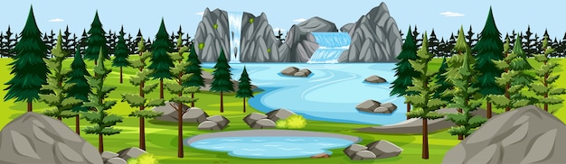 Stunning Nature Park Waterfall Landscape Panorama Scene – Free Download