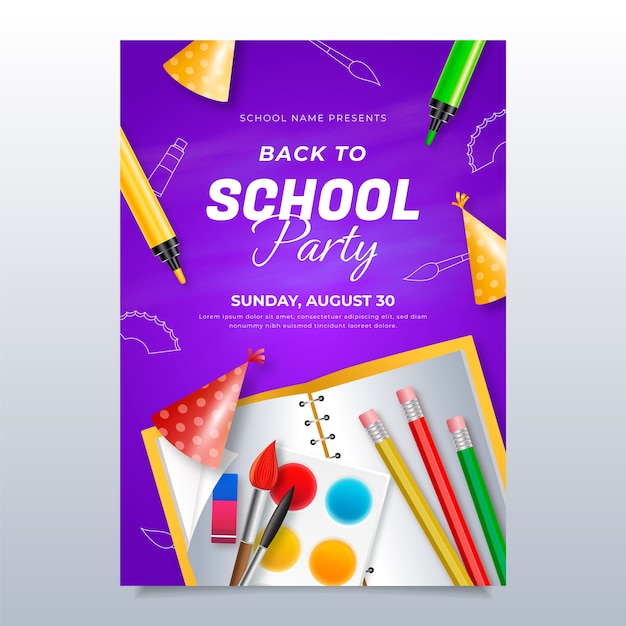 Realistic Party Poster Template for Back to School Event – Free Download