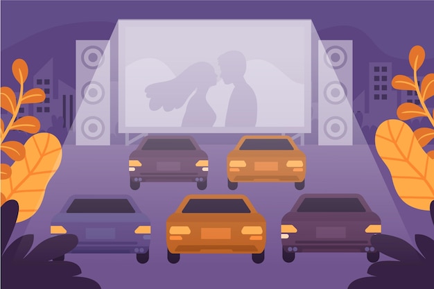 Drive-in Movie Theater Illustration – Free Download of Vector Template