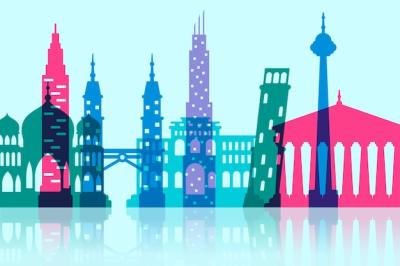 Colorful Skyline Landmarks Vector Template – Free Download