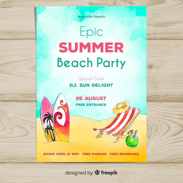 Watercolor Summer Party Poster Template – Free Download