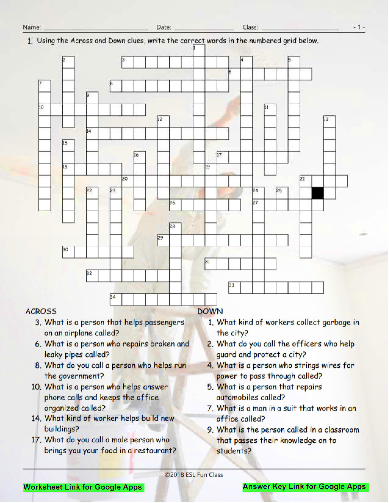 JobsProfessions Interactive Crossword Puzzle for Google Apps 